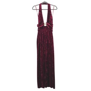 VTG Y2K Cache Burgundy Velvet Gown S Whimsigoth Halter Maxi Prom Whimsigoth Vamp